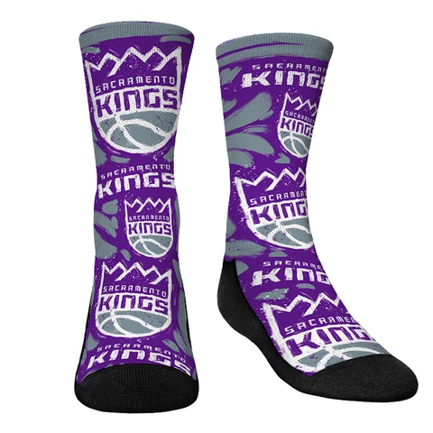 Youth Rock Em Socks Sacramento Kings Allover Logo & Paint Crew Socks Cover