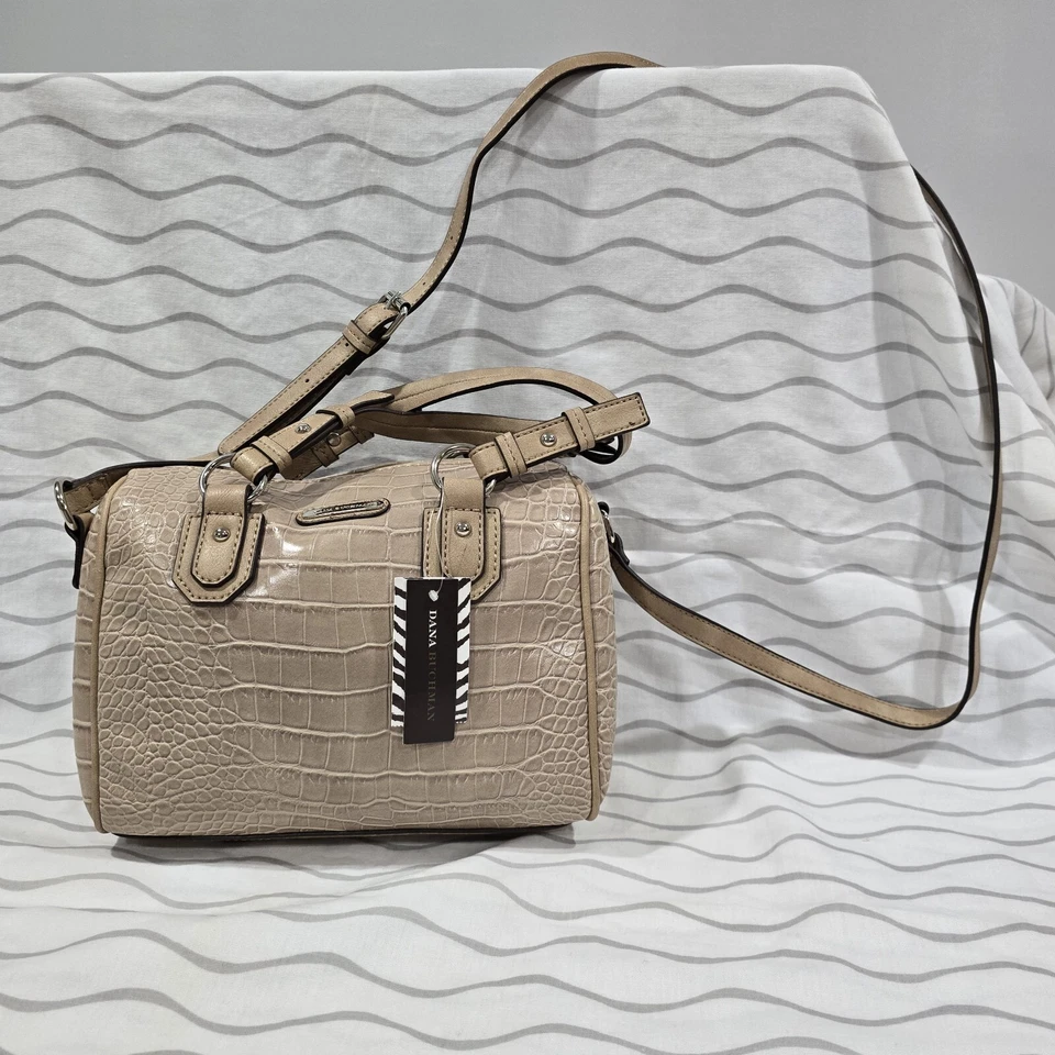 Bolso Bandolera Bolso Cartera Dana Buchman Crema Beige Estampado Animal Reptil Moda Foto 1 de 4
