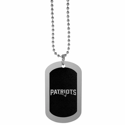 New England Patriots Football Team Logo NFL 26" Black Chrome Dog Tag Necklace Cover