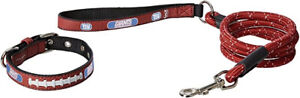 NFL  Leather Football Dog  Leash & Collar Adjustable Large 1x28 Red