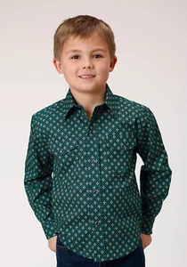 Roper Boys Cross Walk Foulard Blue 100% Cotton L/S Shirt - Picture 1 of 4