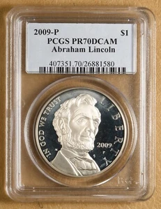 2009 P Abraham Lincoln Commemorative Silver Dollar PCGS PR70DCAM - Picture 1 of 2