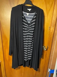 2 pc ladies sz 4x tank top sweater jacket black white stripe womans Terra & sky - Picture 1 of 6