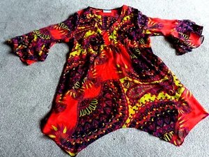 Fab Wallis Retro Style Boho Chiffon Top with frilled sleeves : size 16 holidays - Picture 1 of 14