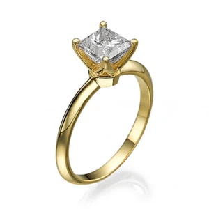 3/4 CT Solitaire Diamond Engagement Ring Princess Cut D/VS1 14K Yellow Gold - Picture 1 of 4
