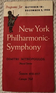 1956 season CARNEGIE HALL New York PHILHARMONic DIMITRI MITROPOULOS PROGRAM  - Picture 1 of 14