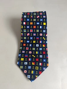 Blaue Krawatte mit Länderfahnen und Ankern bedruckt - Bild 1 von 3