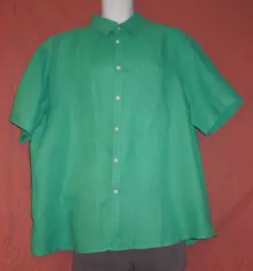 BLUE HARBOUR by Marks & Spencer Size XL Linen Short Sleeve Shirt Green Pocket - Picture 1 of 11