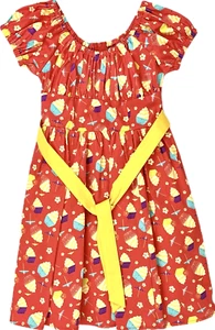 Disney Parks Kids Red Cotton Short Sleeve Pineapple Swirl Dress with Tie Sz S - Picture 1 of 2