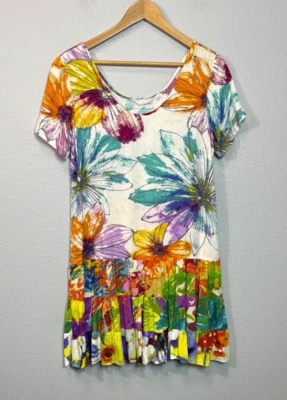 Vintage Jams World Hattie Short 3 Tiered Tropical Floral Watercolor Dress Small - Image 1 of 4