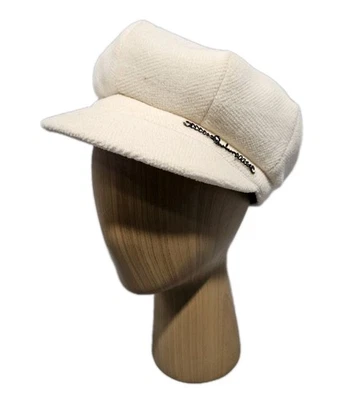 Burberry Designer Logo Wool Newsboy Y2K Bakerboy Style Cap Cream Size L - Image 1 of 4