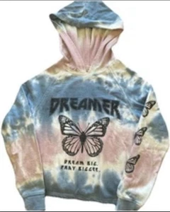 Love Peace & Lip Gloss Dreamer. Dream Big. Pray Bigger. Tye Dye Hoodie Girls LG - Picture 1 of 12