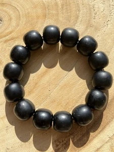 Big Black Hetian Jade Barrel Beaded (16mm x 15mm) Bracelet, 和田墨玉老型珠手串 - Picture 1 of 3