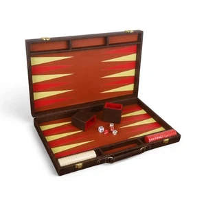 18" Strukturiertes schokoladenbraunes Backgammon-Brettspielset - Reiseset - Picture 1 of 8