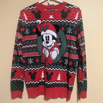 Disney Mickey Mouse Holiday Knit Sweater Christmas Fair Isle Men’s Medium  - Image 1 of 4