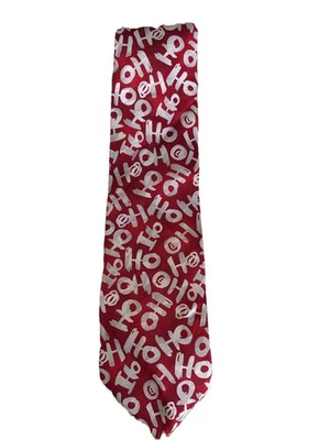 Corbata de seda Hallmark Cool Yule roja/plateada HO HO Foto 1 de 4