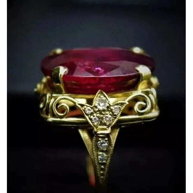 Anillo de regalo de cumpleaños para mujer con rubí rojo creado corte ovalado de 2,44 quilates de oro amarillo de 14 quilates Foto 1 de 4