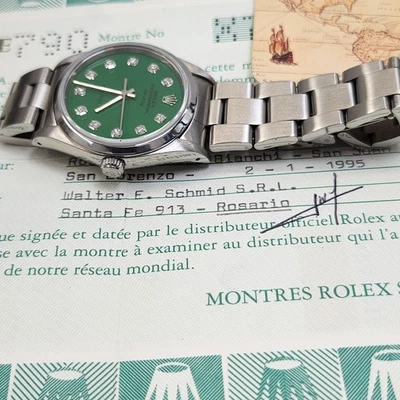 Reloj Rolex Air King 1995 precisión 34 mm acero esfera diamante verde 14000 con papeles Foto 1 de 4