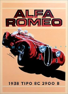 Italian Racing Car Alfa Tipo Romeo 1938 8C 2900b Vintage Poster Print Art - Picture 1 of 4