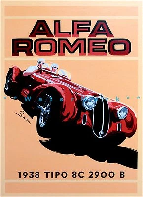 Póster impreso arte retro vintage coche de carreras italiano Alfa Romeo Tipo 1938 8C 2900b Foto 1 de 4