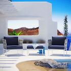 Modway 3PC Aluminum Outdoor Patio Cushioned Furniture sofa set in White Navy