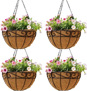 Outdoor Metal Hanging Planters Basket (4Pack, 14 Inch) Hanging Baskets for Plant - Picture 1 of 12