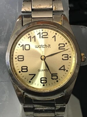 Watch it 35mm Esfera Dorada Cuarzo Reloj Hombre Funciona con Batería Nueva (Lote1913) Foto 1 de 4
