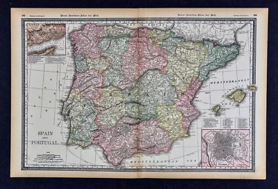 1891 McNally Map - Spain & Portugal - Lisbon Madrid Barcelona Balearic Islands - Image 1 of 4