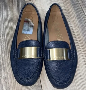 Calvin Klein Loafers Women’s Size 6 Lisette Slip-On Navy Pebbled Leather Flats - Picture 1 of 17