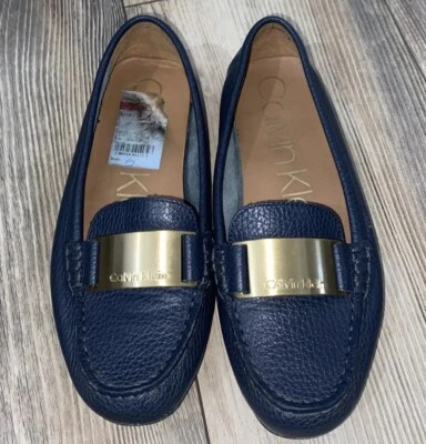 Mocasines Calvin Klein para mujer talla 6 Lisette sin cordones azul marino de cuero granulado planos Foto 1 de 4