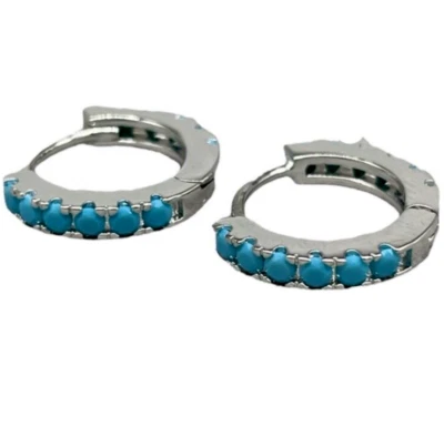 ORECCHINI CERCHIETTO PIETRE CELESTI COLOR ARGENTO CHIUSURA A SCATTO UOMO E DONNA - Immagine 1 di 4