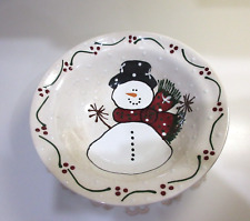 EXPRESSLY YOURS Pottery SNOWMAN 8.5" Serving Bowl Raised Snowflakes Signed 1997