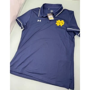 Under Armour Notre Dame Women's Golf Polo Shirt Loose Navy Blue Stretch Medium M - Picture 1 of 5