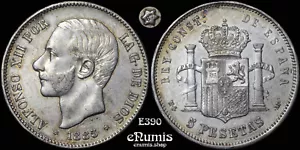 SPANIEN, Alfons XII, 5 Pesetas 1885 (1887) MS-M, VZ/XF+ - Bild 1 von 5