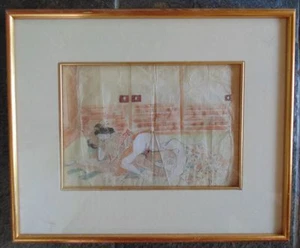 Meiji era (1868-1912) Pillow Book painting with contemporary frame - Picture 1 of 3
