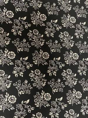 Circa 1800's Flower Bouquet Black w Tan  100% cotton Fabric per yd  - Image 1 of 3