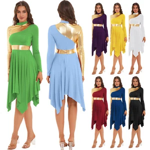 Damen Tanzkleid Eiskunstlauf-Kleid Langarm Ballettkleid Asymmetrisch Tanz Kostüm - Bild 1 von 95