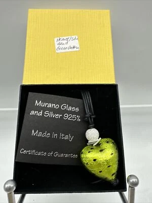 Authentic Murano Glass Pe￼ndant With Certificate- Heart Silver Bead/ Green P M3 - Image 1 of 4