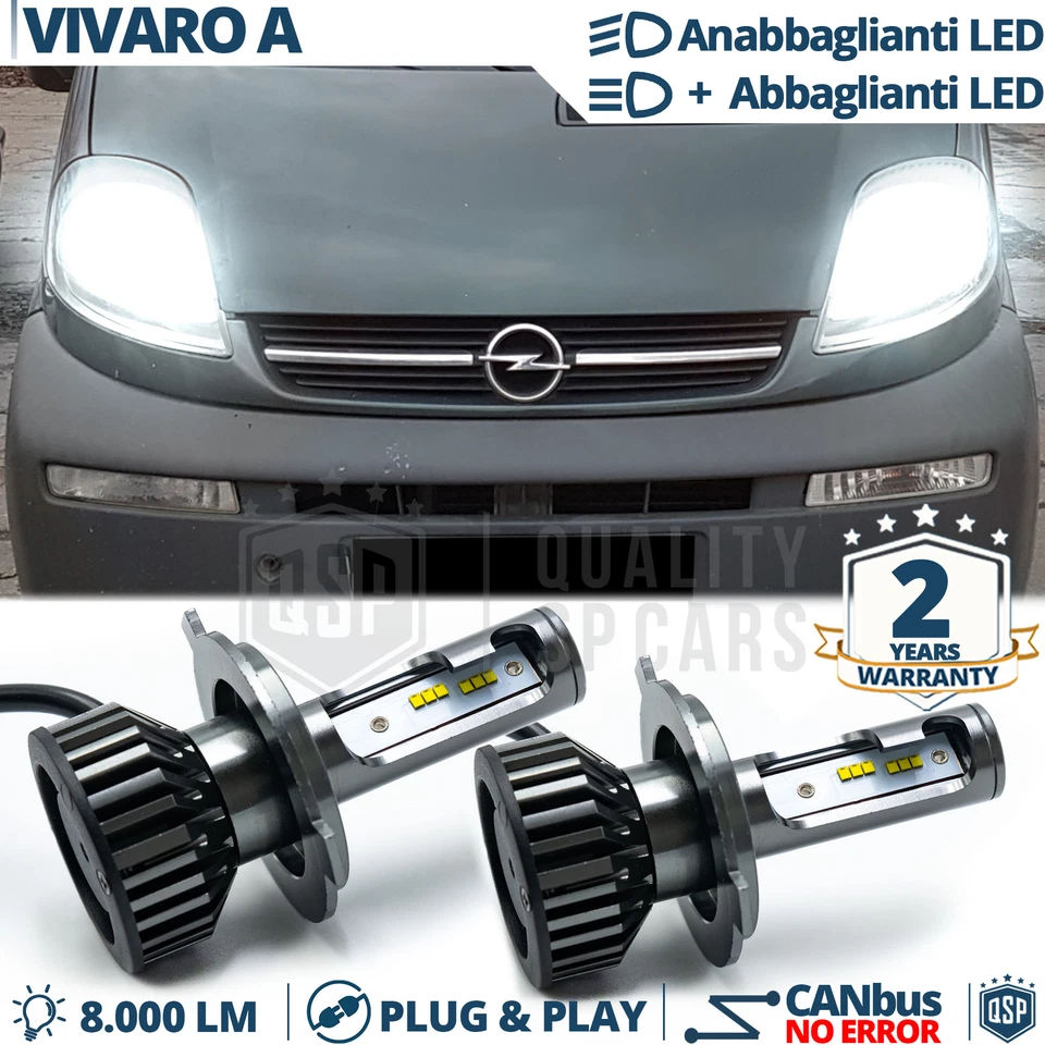 KIT LED H4 per OPEL VIVARO A Luci Anabbaglianti+Abbaglianti Bianche CANbus 6000k - Immagine 1 di 4