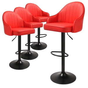 Red Set of 4 Modern Leather Bar Stool Adjustable Swivel Counter Height Pub Chair - Picture 1 of 11