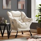 Beige Velvet Cozy Armchair Occasional Accent Lounge Chair Comfy Living Room