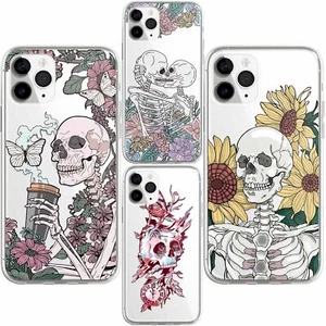 The Skull Flower Fashion Phone Case for Iphone 16 15 14 13 12 11 ProMax XR 7 8 - Picture 1 of 19