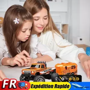 Mini RC Monster Truck with Lights 1 64 Scale Truck Children Toy Gift (Orange) - Photo 1/10