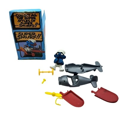 Vintage Schleich Super Smurf Airplane Toy With Box 6733 Ages 3+ Wallace Berrie & - Image 1 of 4