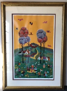 Claudine, Folk Village, Signed Artist Proof - 28" x 20 Frame - 23" x 15" Art - Picture 1 of 4
