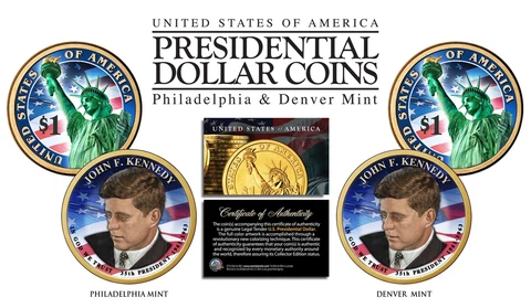 Colorized 2-sided JOHN F KENNEDY 2015 Presidential $1 Dollar 2-Coin Set P&D MINT Cover