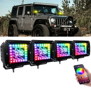 4PCS 4Inch LED Work Lights Spot White/Amber Strobe Pods with Chaser RGB Halo - Bild 1 von 9