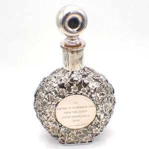 Cherry Blossom Silver Overlay Decanter 950 Sterling Silver Old Mr Boston - Picture 1 of 7