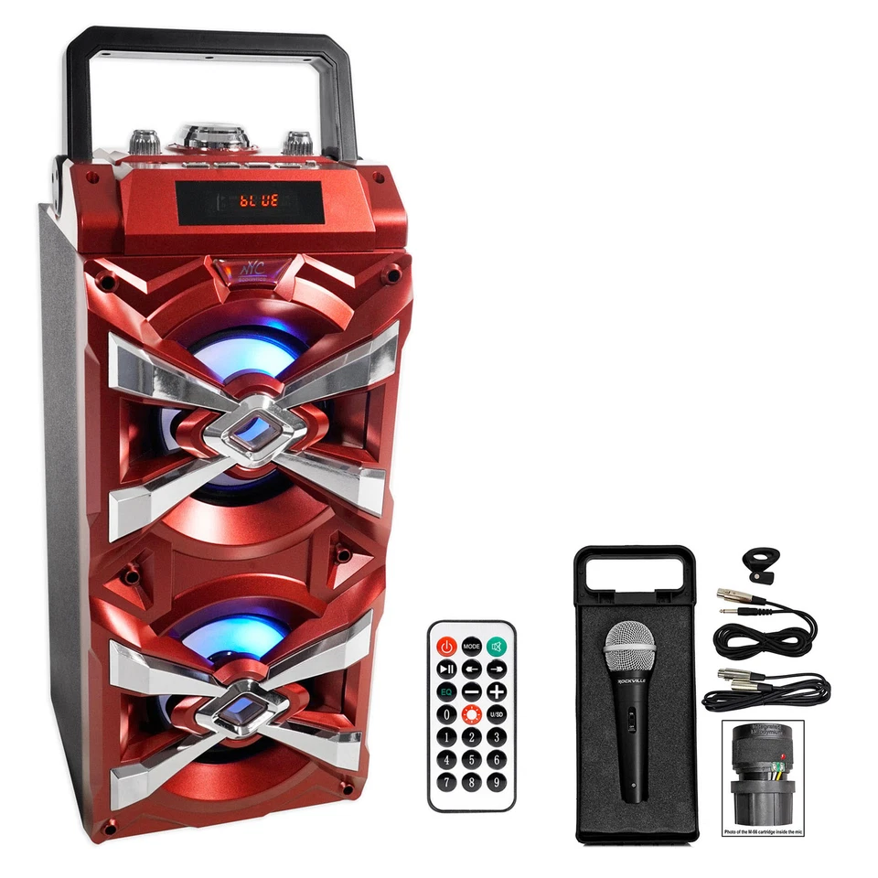 NYC Acoustics X-Tower Bluetooth Karaoke Machine System w/LED's+Microphone+Remote - Image 1 of 4
