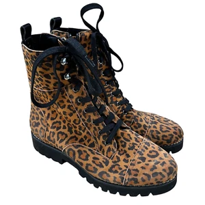 Donald Pliner EASE Natural Leopard Lace Up Side Zip Boot Women's Size 12M NWOB - Picture 1 of 8